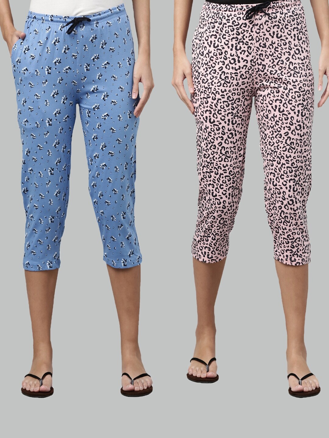 

Kryptic Women Blue & Pink Set of 2 Printed Cotton Lounge Capris