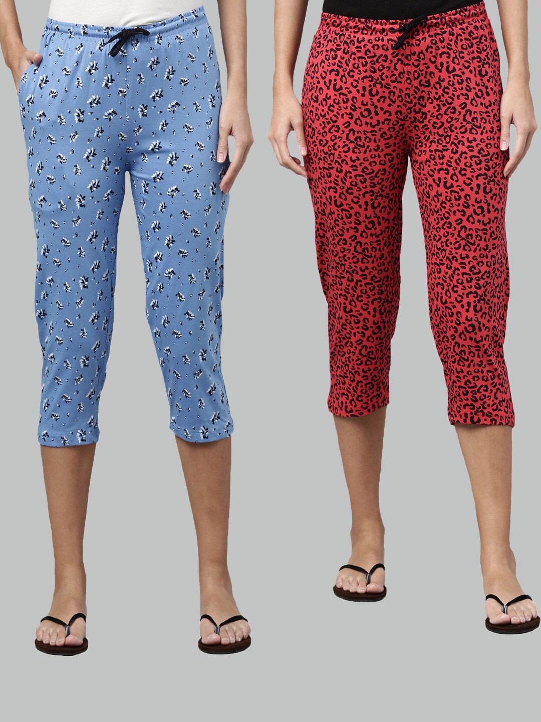

Kryptic Women Blue & Pink Pack Of 2 Pure Cotton Printed Capris