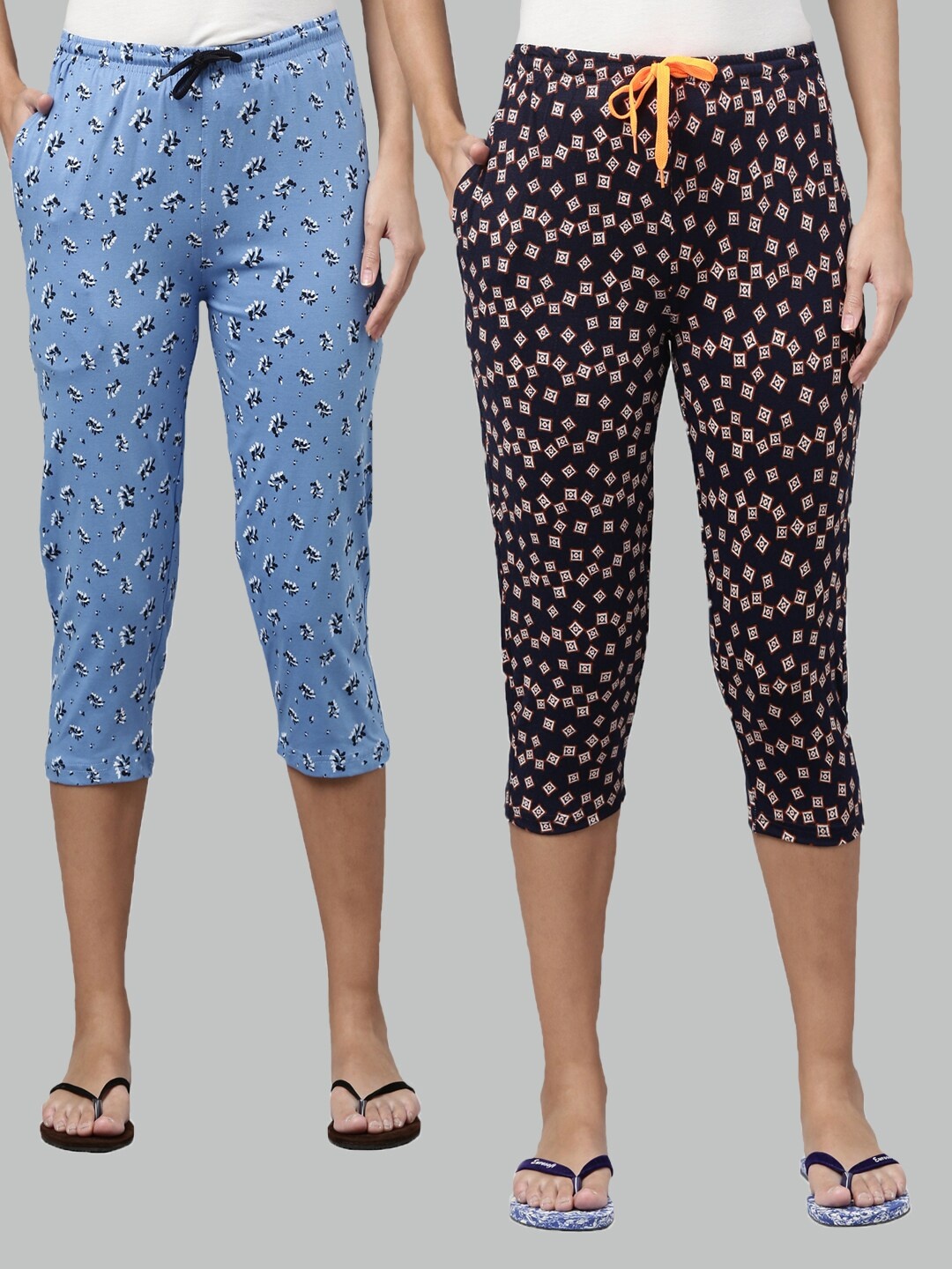 

Kryptic Women Blue & Black Set Of 2 Pure Cotton Printed Capris