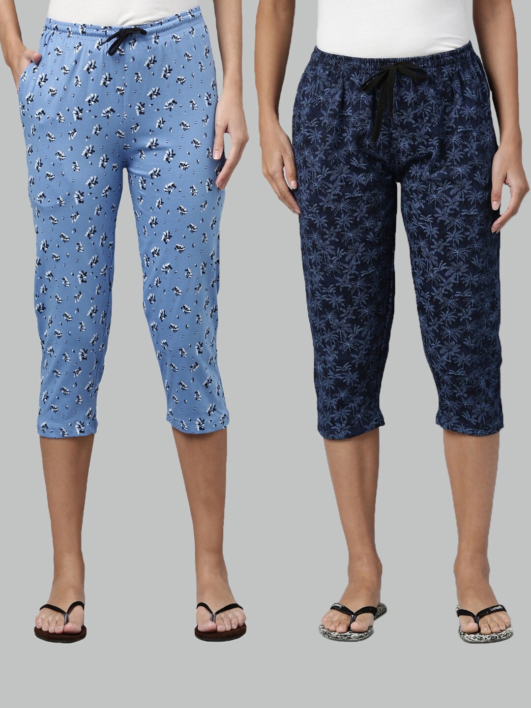

Kryptic Women Blue & White Printed Pure Cotton Capris Pack Of 2