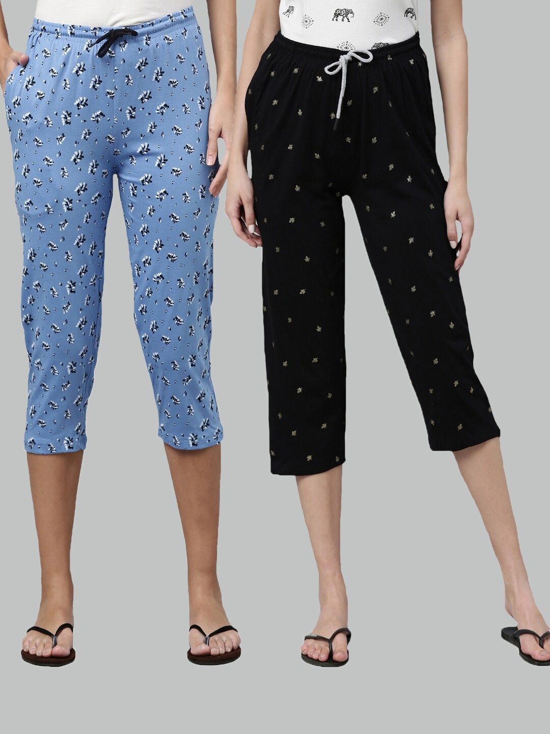 

Kryptic Women Pack Of 2 Pure Cotton Capris, Blue