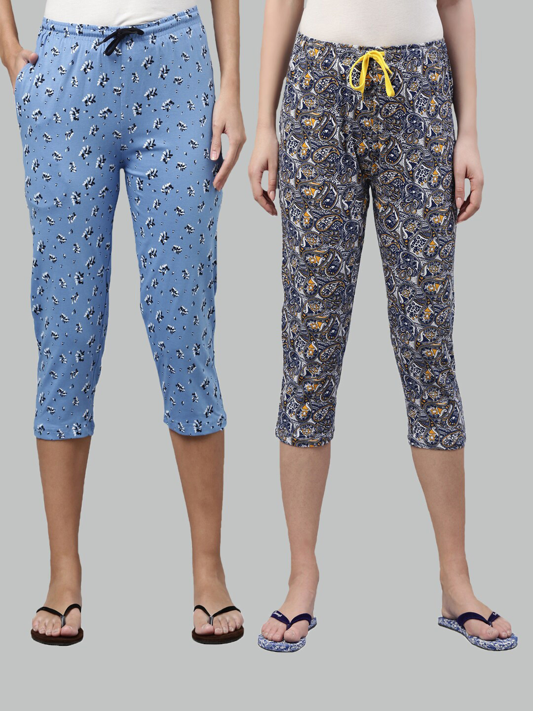 

Kryptic Women Pack of 2 Blue Printed Pure Cotton Capris