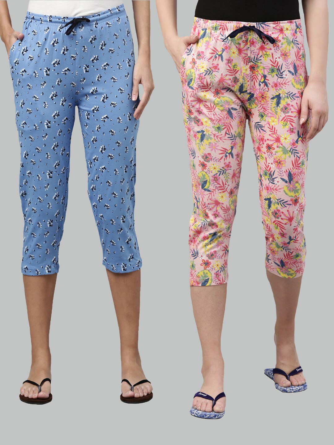 

Kryptic Women Blue & Pink Pack of 2 Printed Cotton Capris