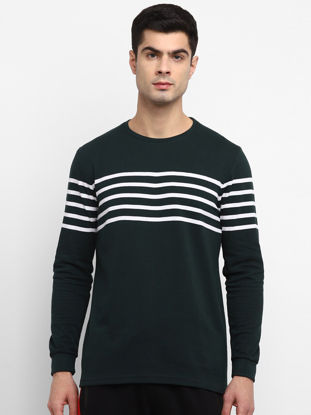 

Alan Jones Men Green Striped Slim Fit T-shirt