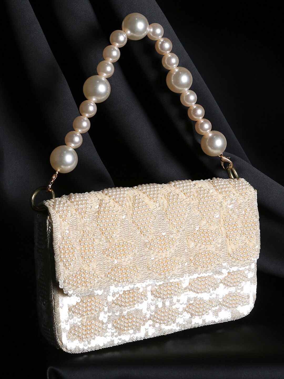 

Peora Women Cream-Coloured Embellished Structured Handheld Bag