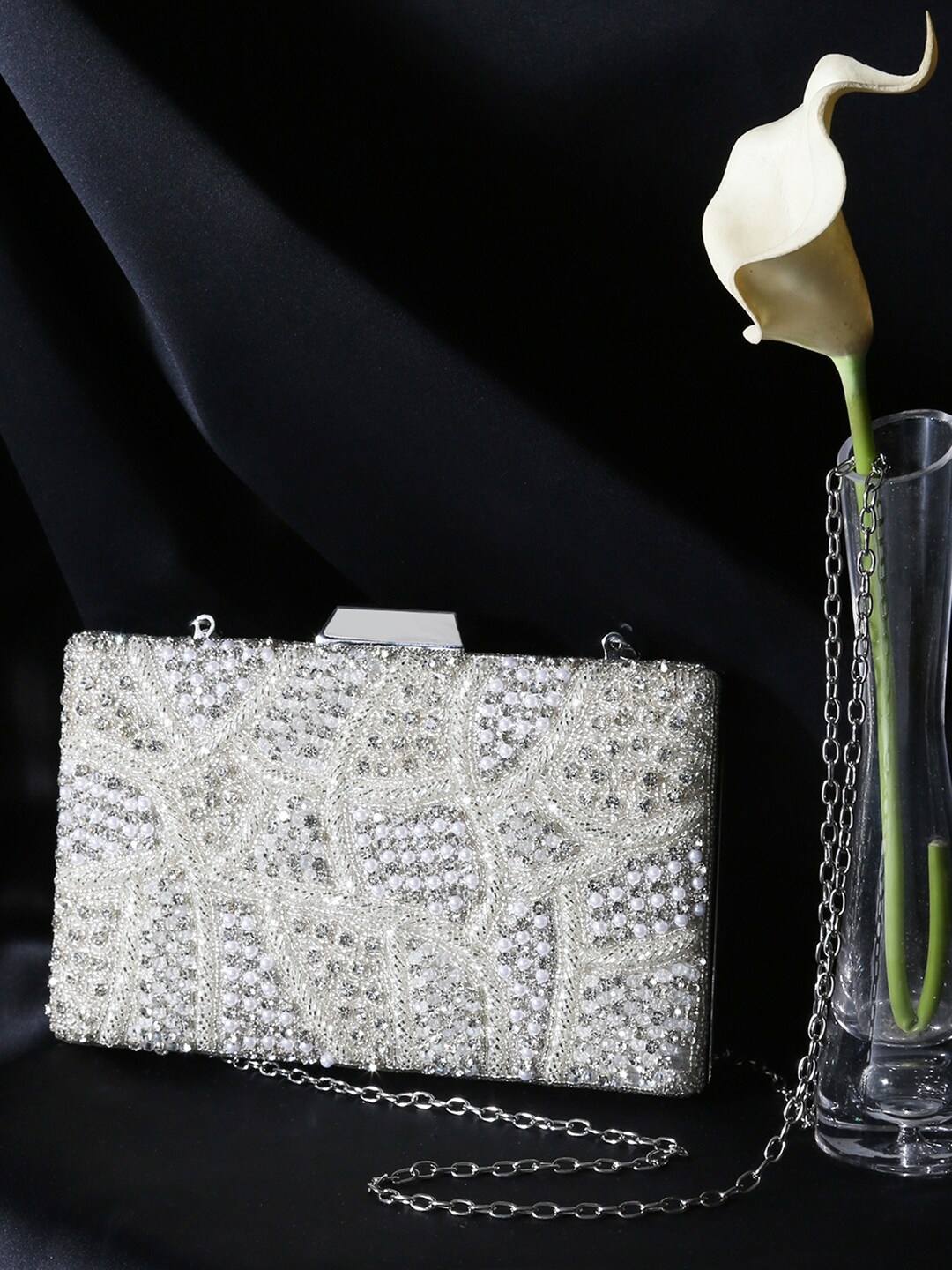

Peora Silver-Toned Embellished Purse Clutch