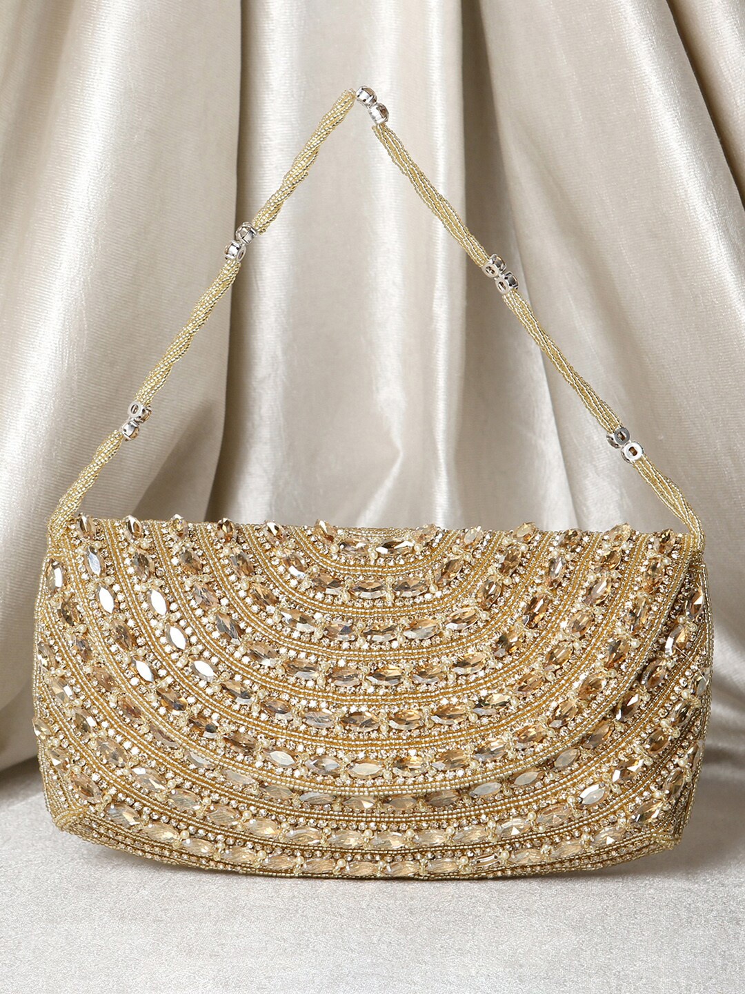 

Peora Women Gold-Toned Embellished Purse Clutch