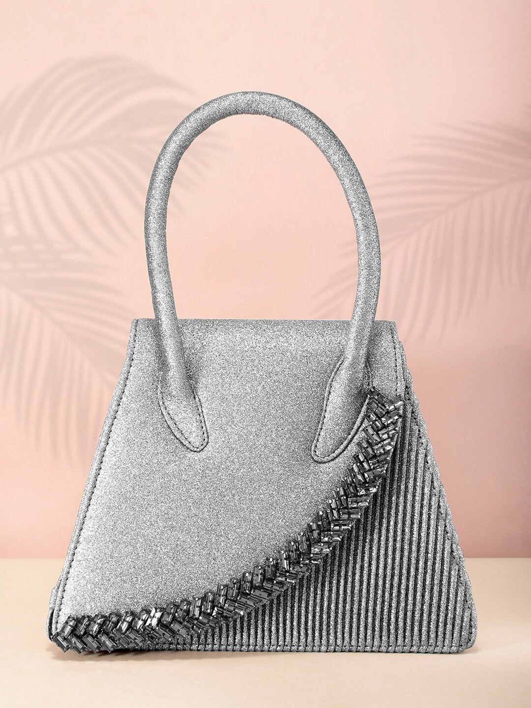 

Peora Grey Embellished Structured Satchel