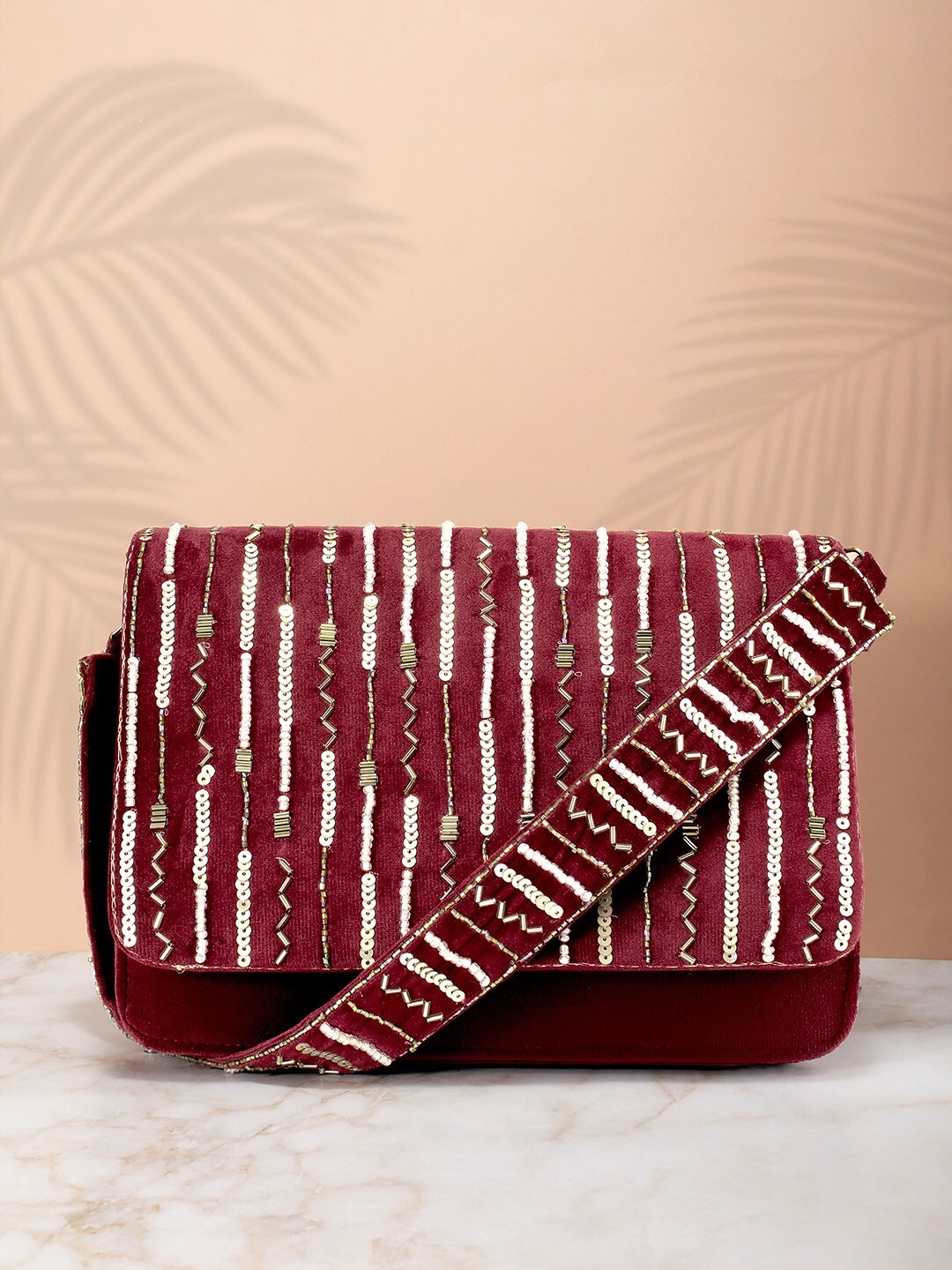 

Peora Women Embellished Structured Shoulder Bag, Maroon