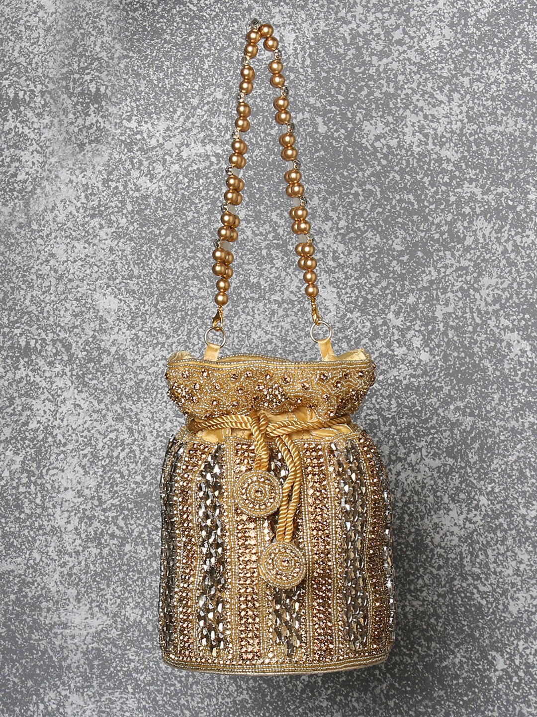

Peora Women Gold-Toned Embellished Potli Clutch