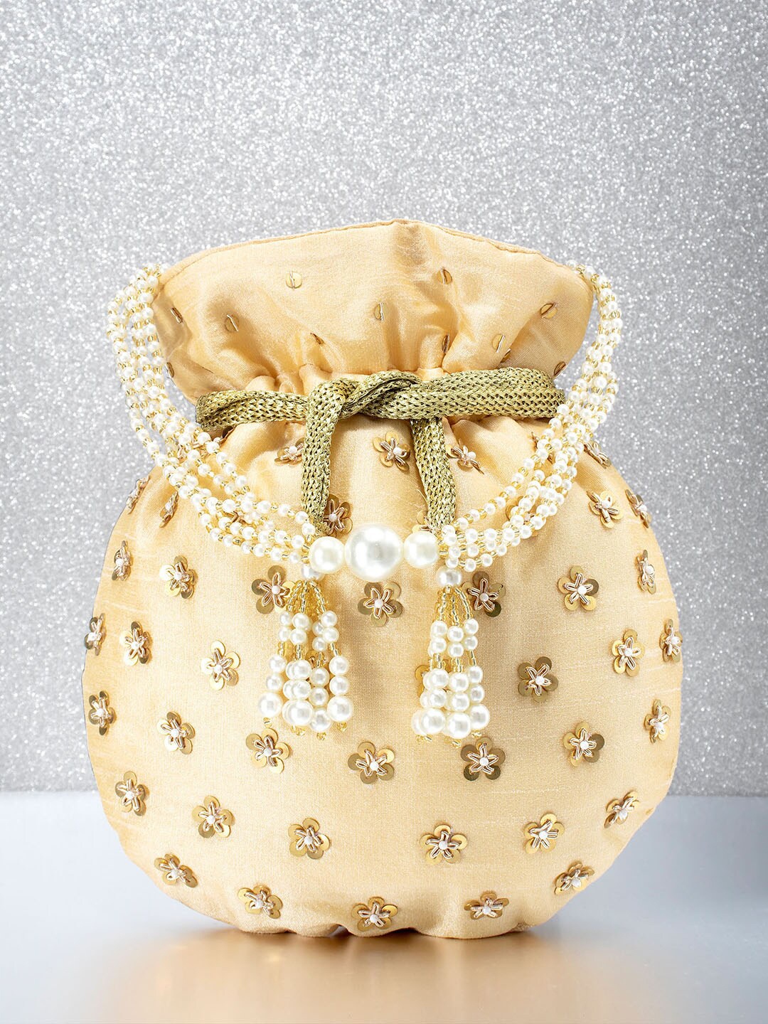 

Peora Women Cream-Coloured Embellished Potli Clutch