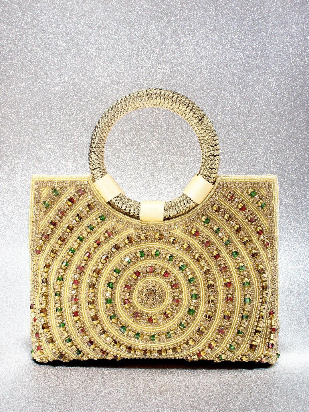 

Peora Women Gold-Toned Embellished Structured Handheld Bag