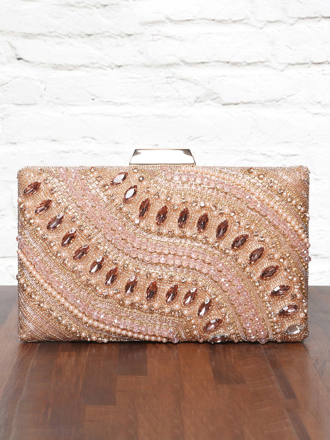 

Peora Rose Gold Embellished Box Clutch