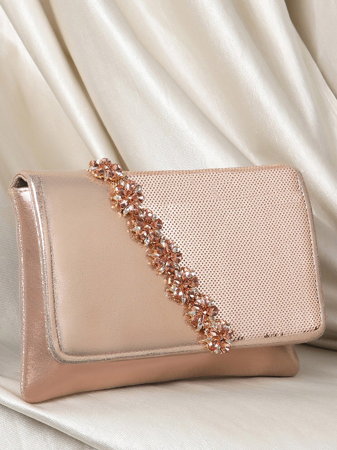 

Peora Rose Gold Embellished Purse Clutch