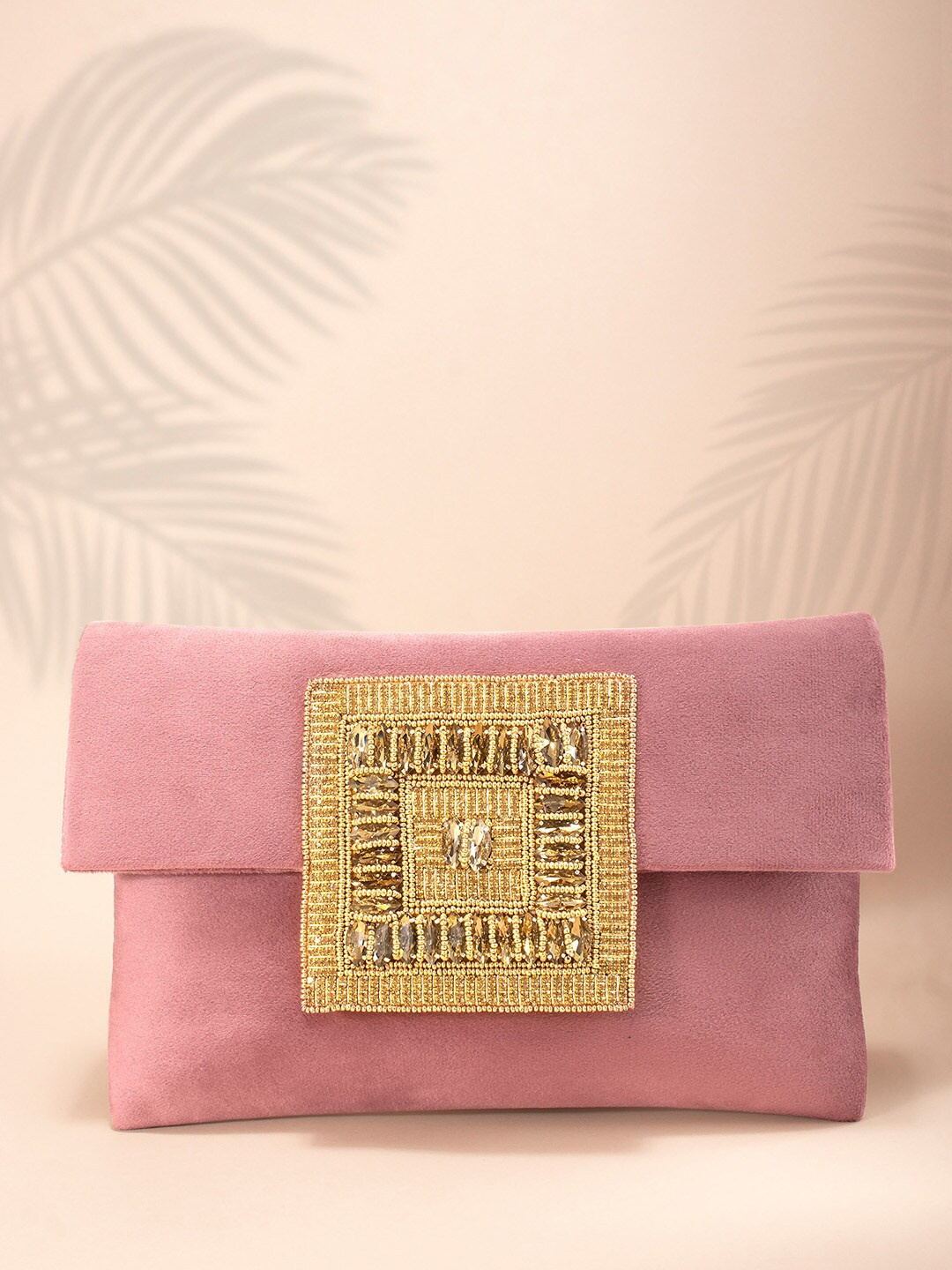 

Peora Pink & Gold-Toned Embellished Handmade Envelope Clutch