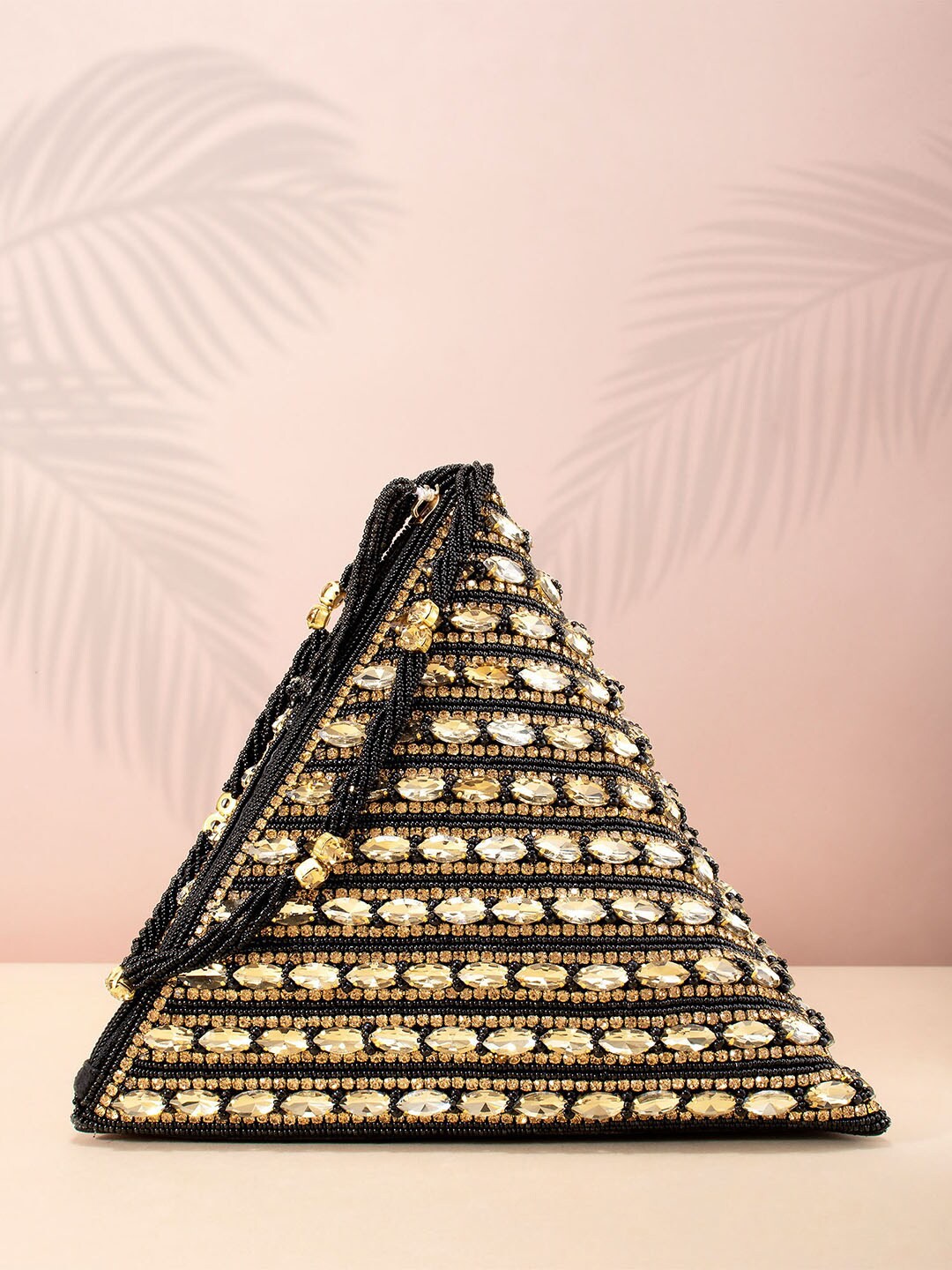 

Peora Black & Gold-Toned Embellished Potli Clutch