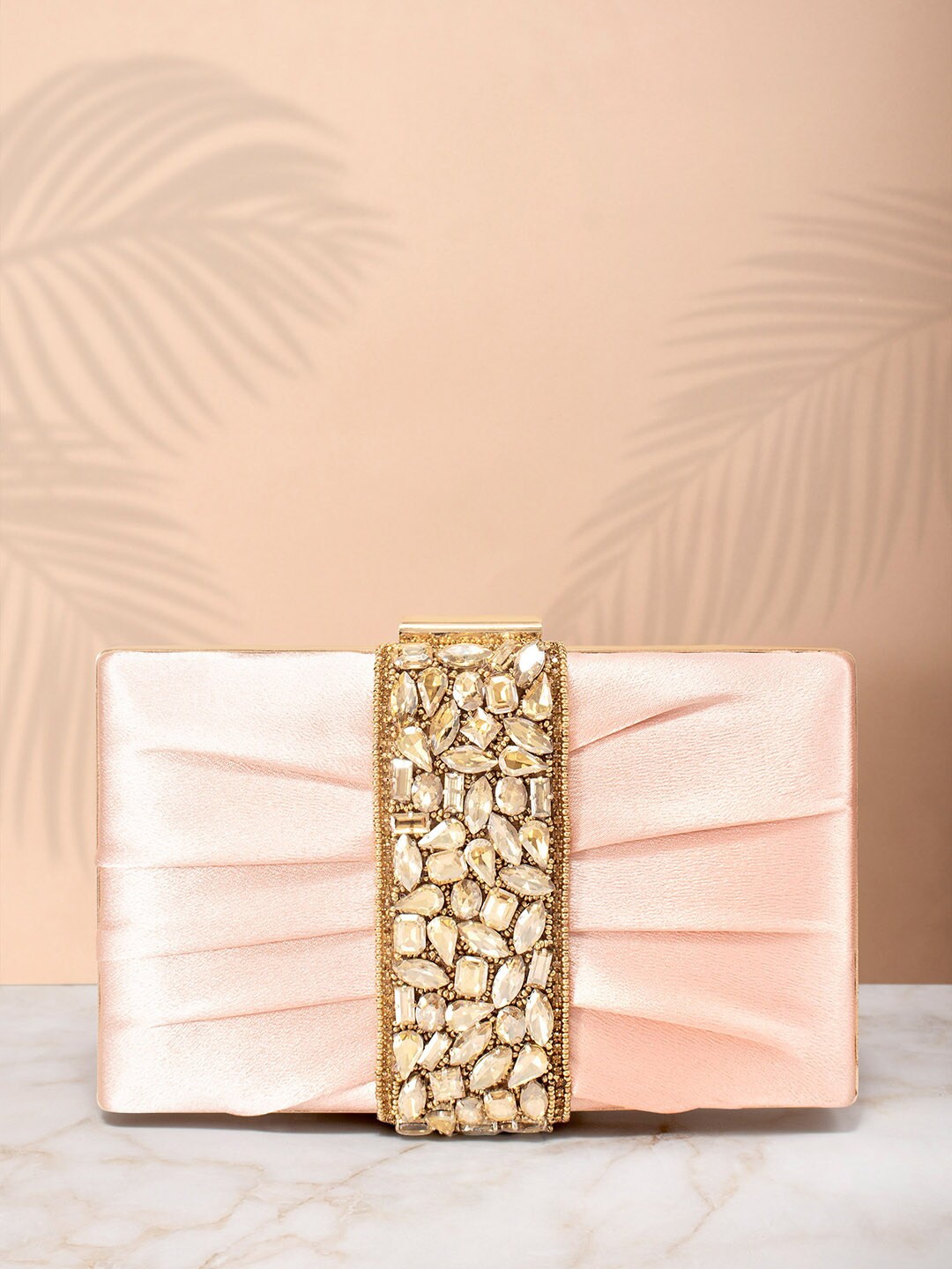 

Peora Rose Gold Embellished Purse Clutch