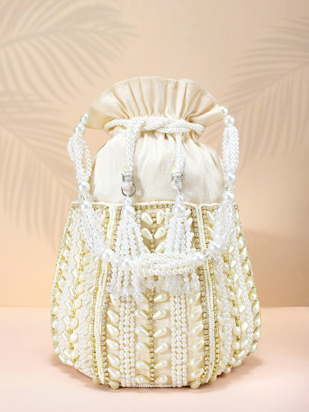 

Peora White Embellished Potli Clutch