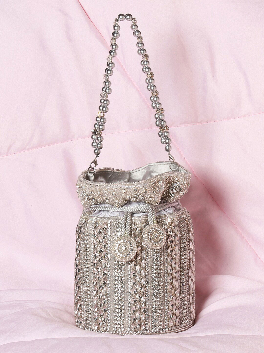 

Peora Silver-Toned Embroidered Potli Clutch
