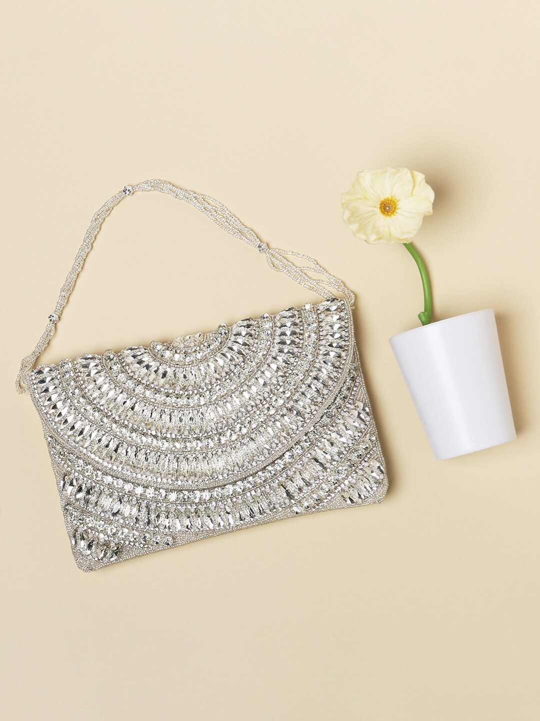 

Peora Silver-Toned Embellished Purse Clutch