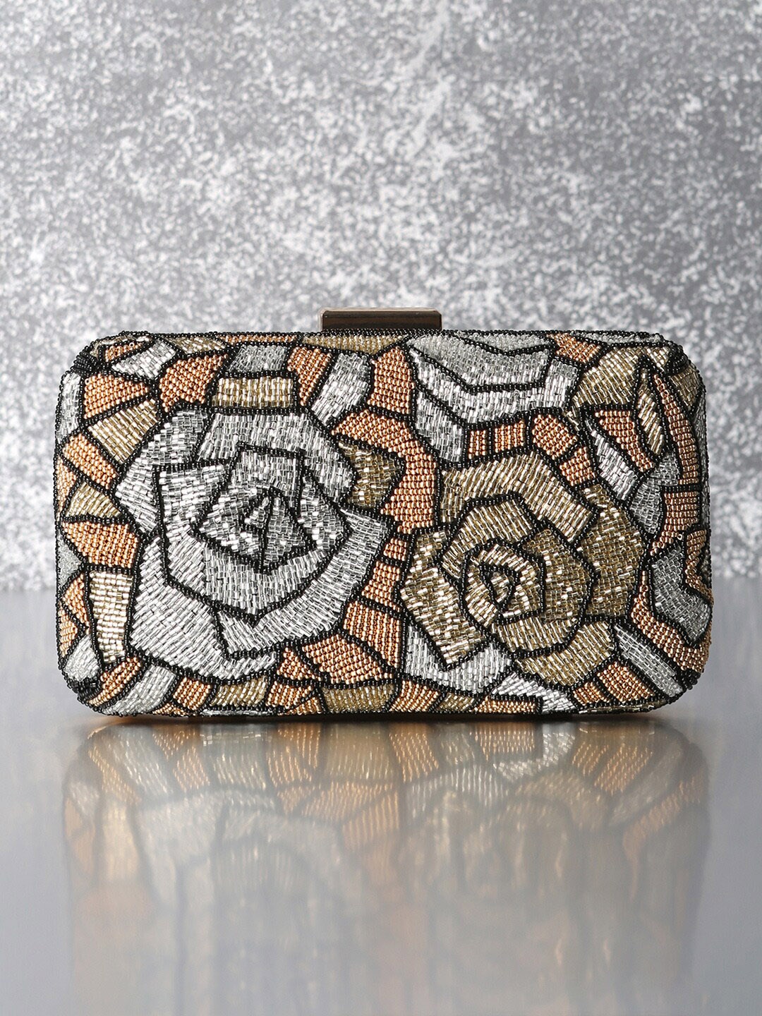 

Peora Women Silver-Toned & Gold-Toned Embellished Purse Clutch
