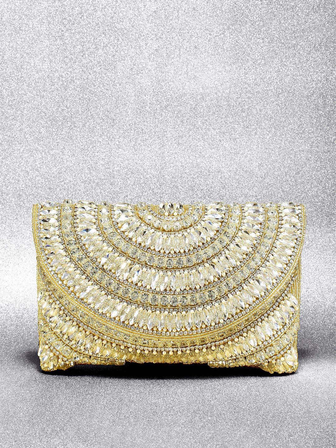 

Peora Gold-Toned & White Embellished Foldcover Clutch