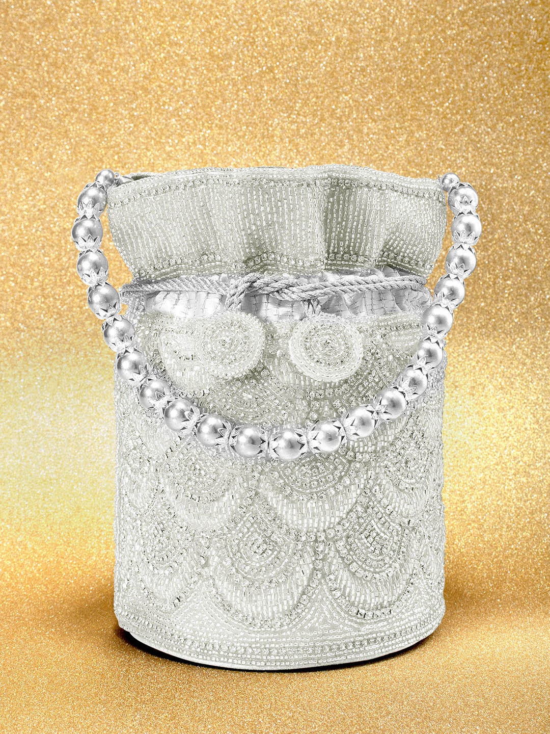 

Peora Silver-Toned Embellished Potli Clutch