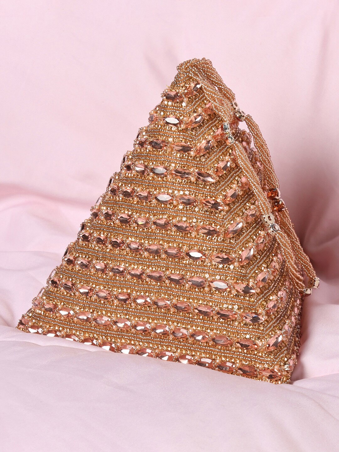 

Peora Rose Gold Embellished Potli Clutch