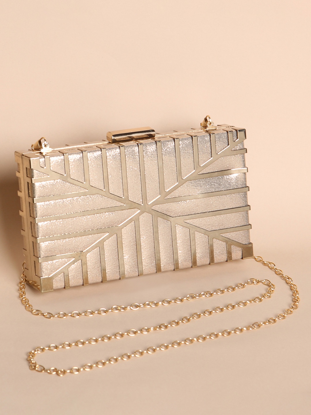 

Peora Rose Gold Textured Box Clutch