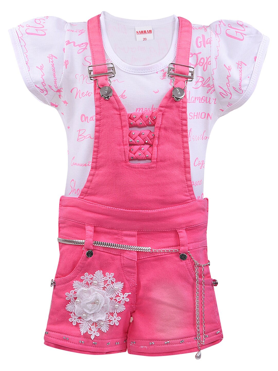 

Wish Karo Girls Pink & White Printed Top with Shorts