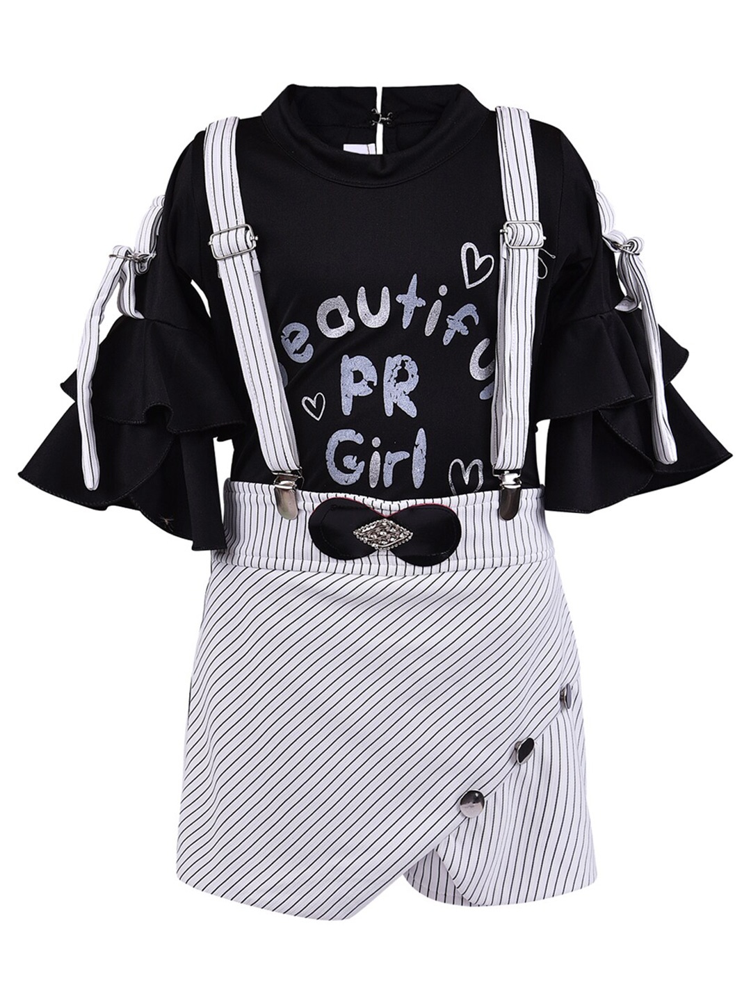 

Wish Karo Girls Black & White Printed Top with Skirt