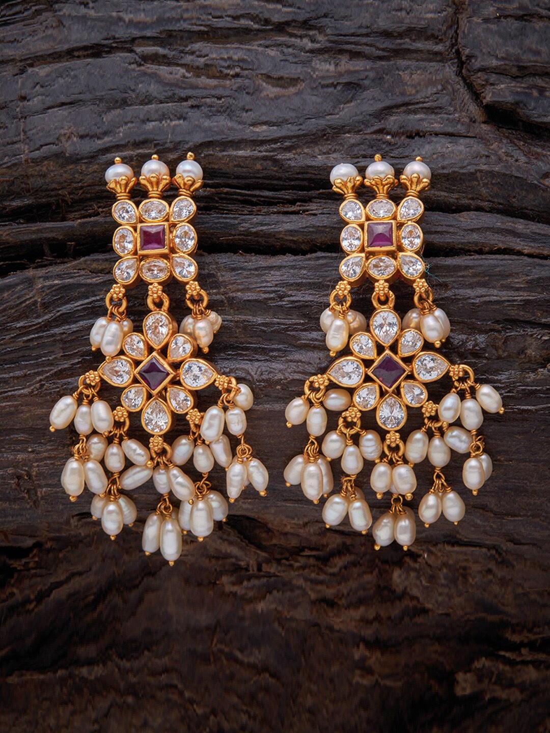 

Kushal's Fashion Jewellery Red 92.5 Pure Silver Floral Drop Earrings