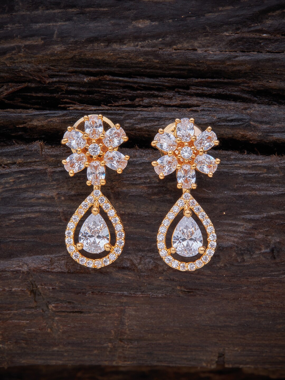 

Kushal's Fashion Jewellery White Gold Plated CZ Floral Drop Earrings