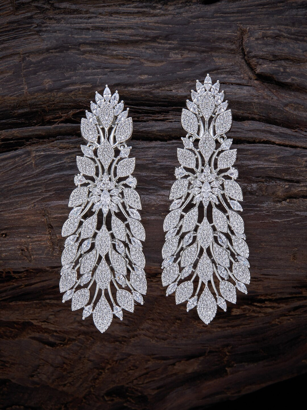 

Kushal's Fashion Jewellery White CZ Leaf Shaped Drop Earrings