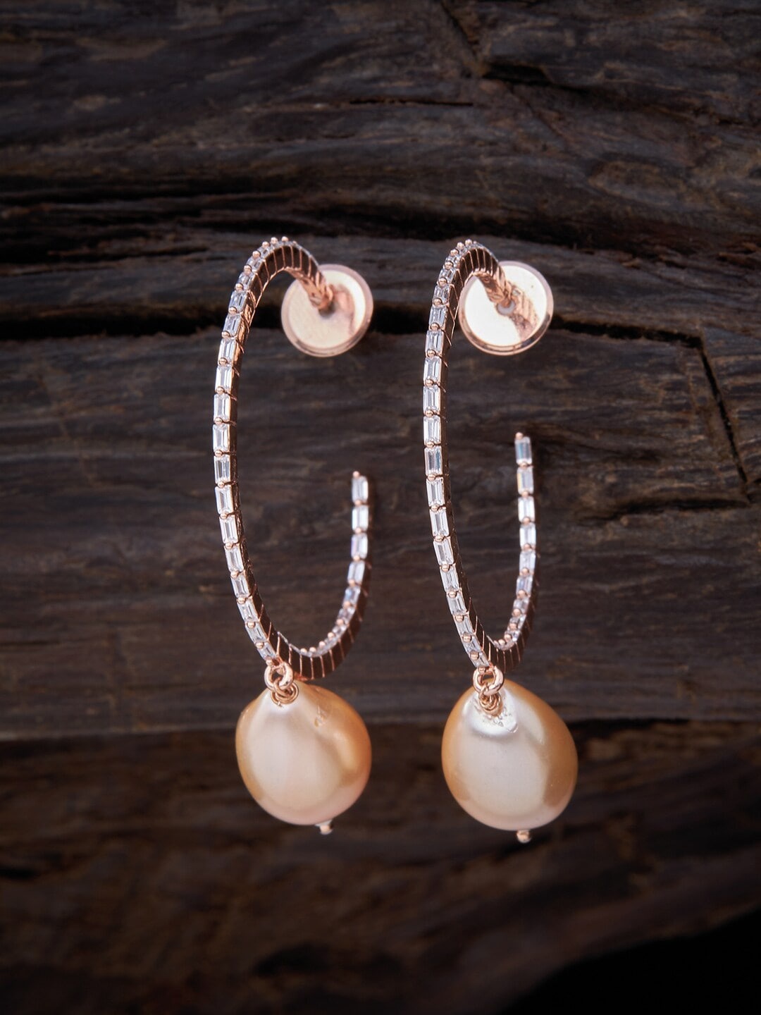 

Kushal's Fashion Jewellery White Rose Gold Plated CZ Circular Drop Earrings