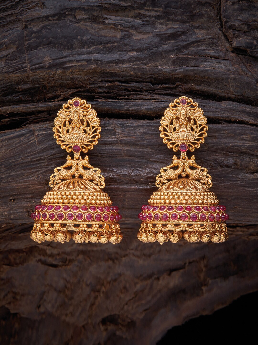 

Kushal's Fashion Jewellery Red Dome Shaped Jhumkas Earrings