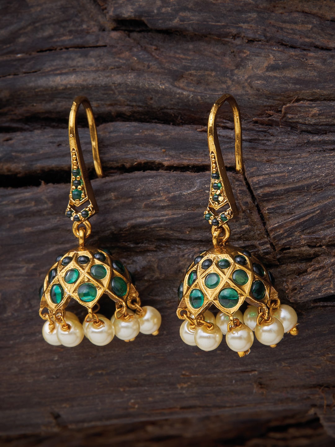 

Kushal's Fashion Jewellery Green Dome Shaped Jhumkas Earrings