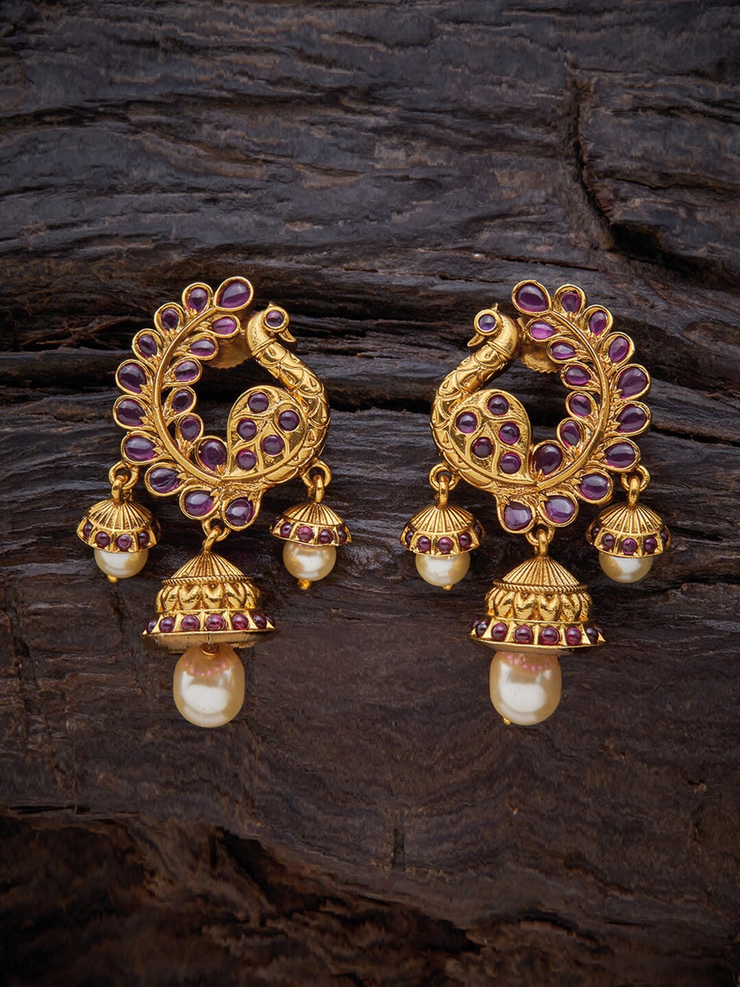 

Kushal's Fashion Jewellery Red Peacock Shaped Drop Earrings