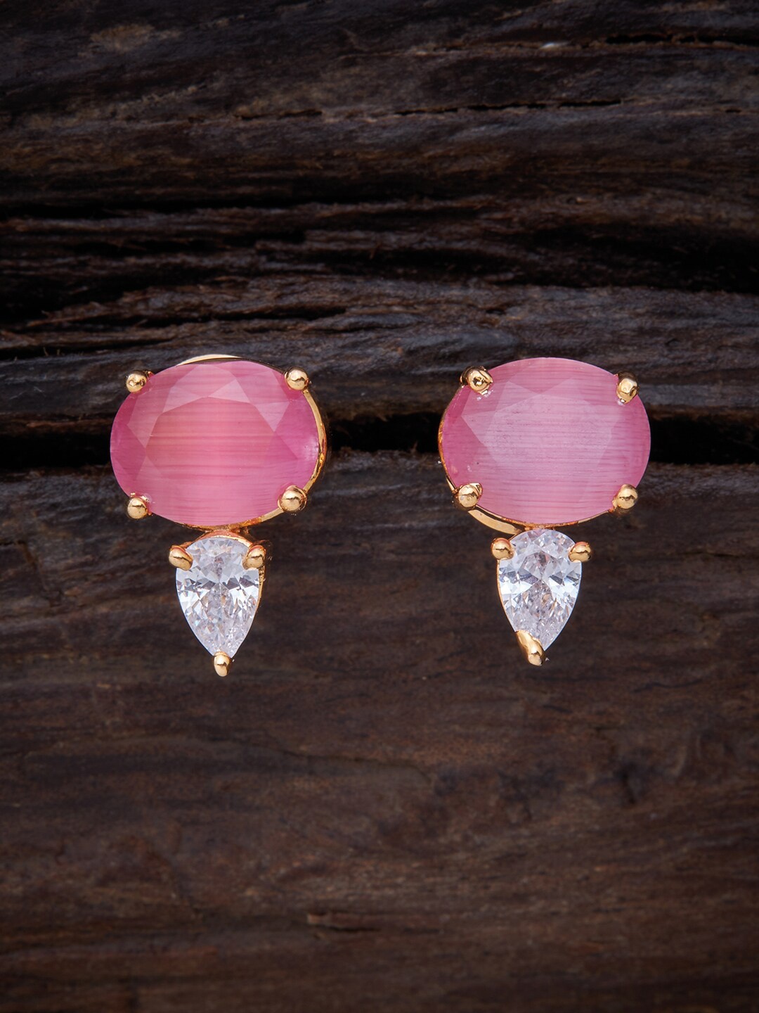 

Kushal's Fashion Jewellery Pink Gold Plated Oval Studs Earrings
