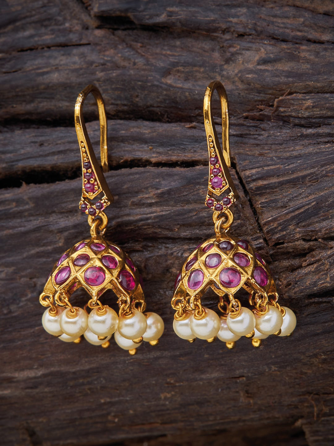 

Kushal's Fashion Jewellery Red Dome Shaped Jhumkas Earrings