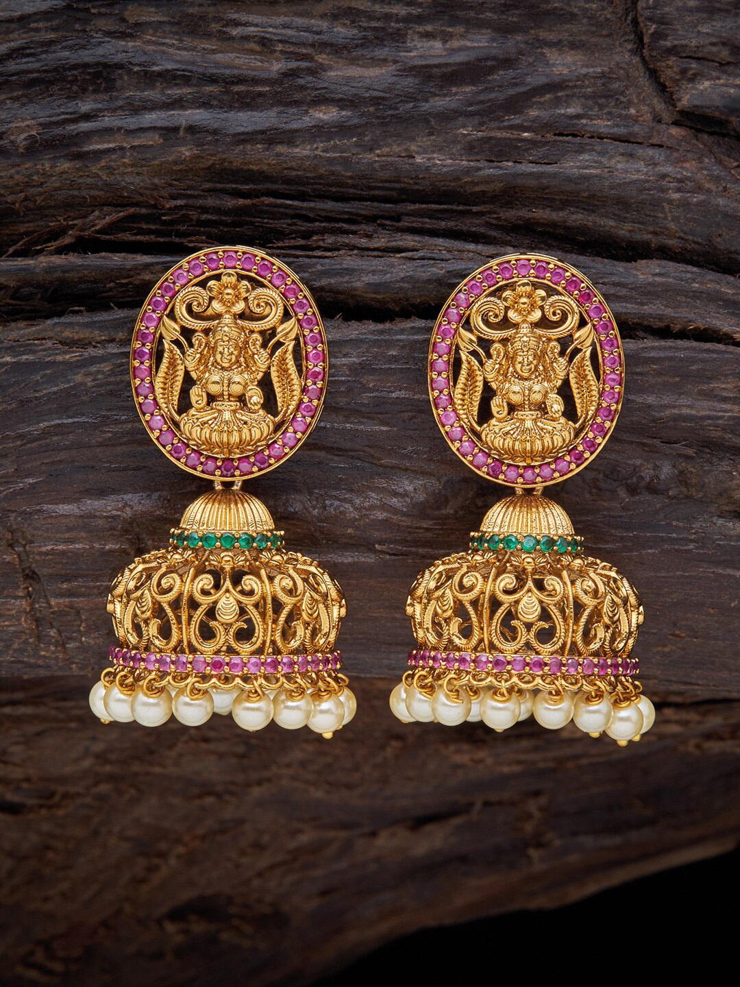 

Kushal's Fashion Jewellery Red Dome Shaped Jhumkas Earrings
