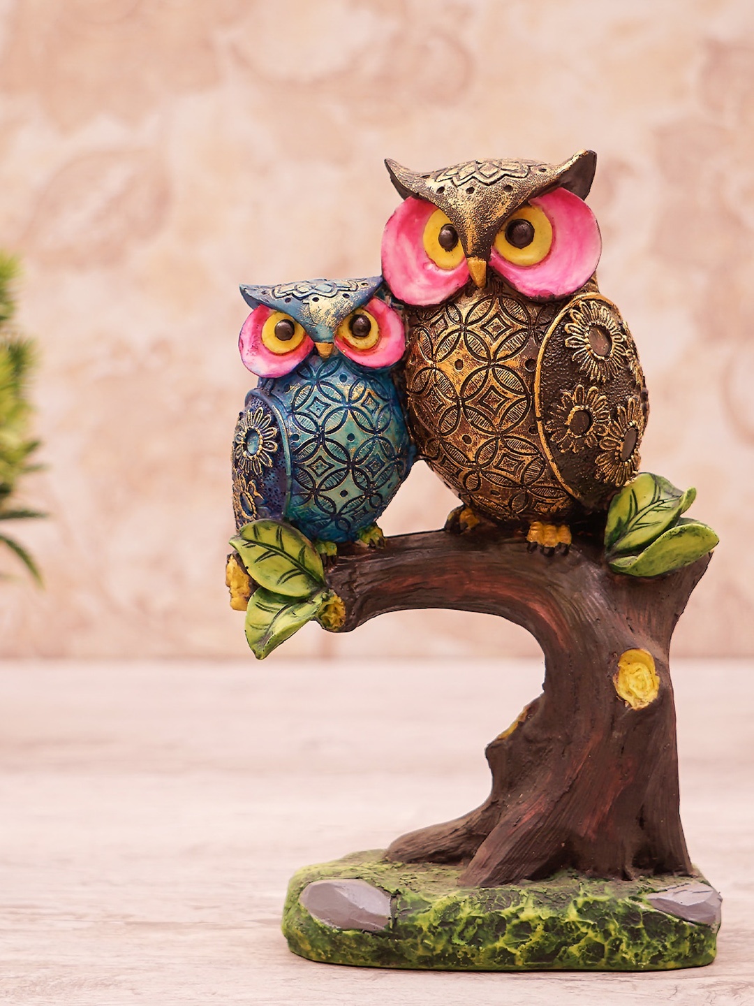 

StatueStudio Purple & Pink Owl Sitting On Tree Vastu Feng Shui Showpiece