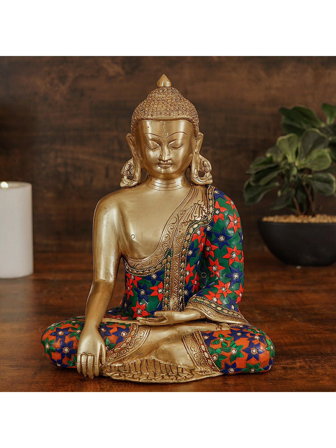 

StatueStudio Gold-Toned Brass Buddha Statue Showpiece