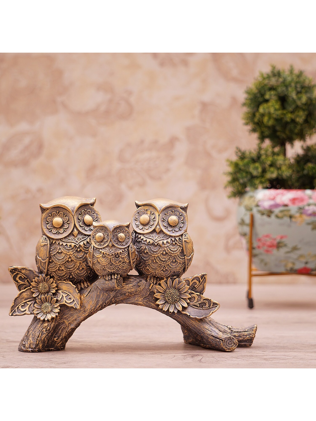 

StatueStudio Gold-Toned Textured Polyresin Owl Sitting On Tree Showpiece