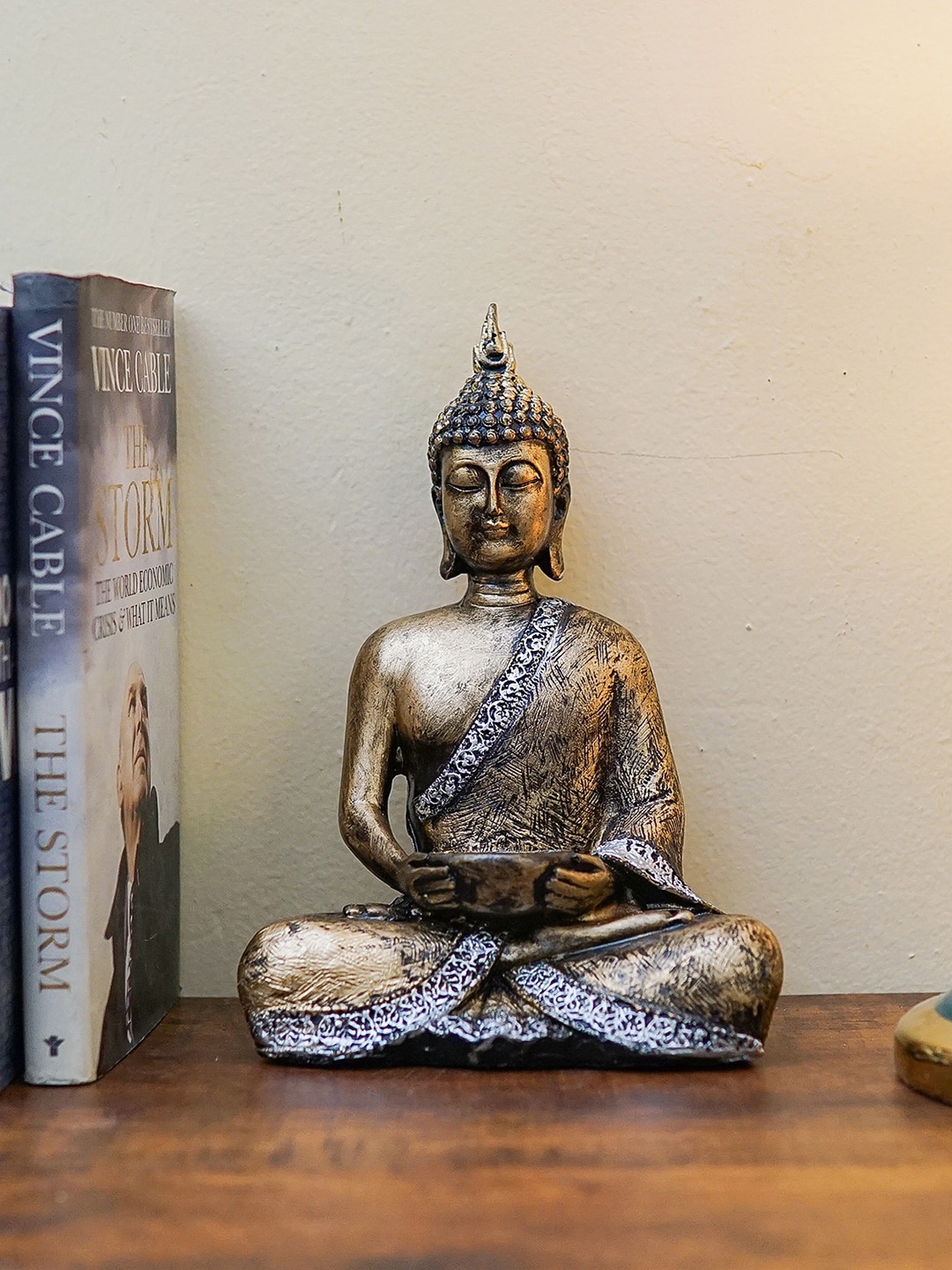 

StatueStudio Gold-Toned Buddha Statue With Tealight Holder Showpiece