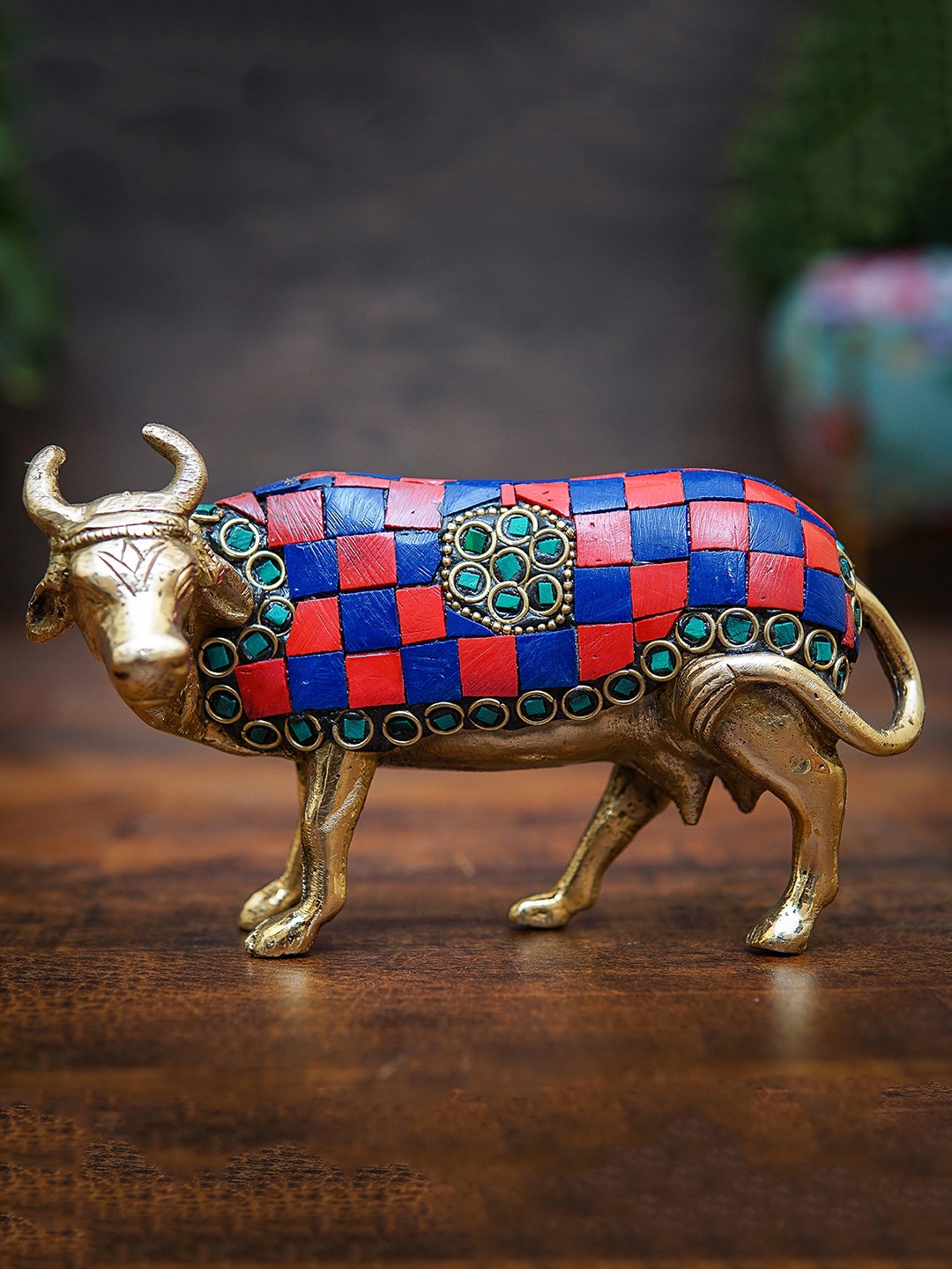 

StatueStudio Gold-Toned & Red Brass Holy Cow Showpiece