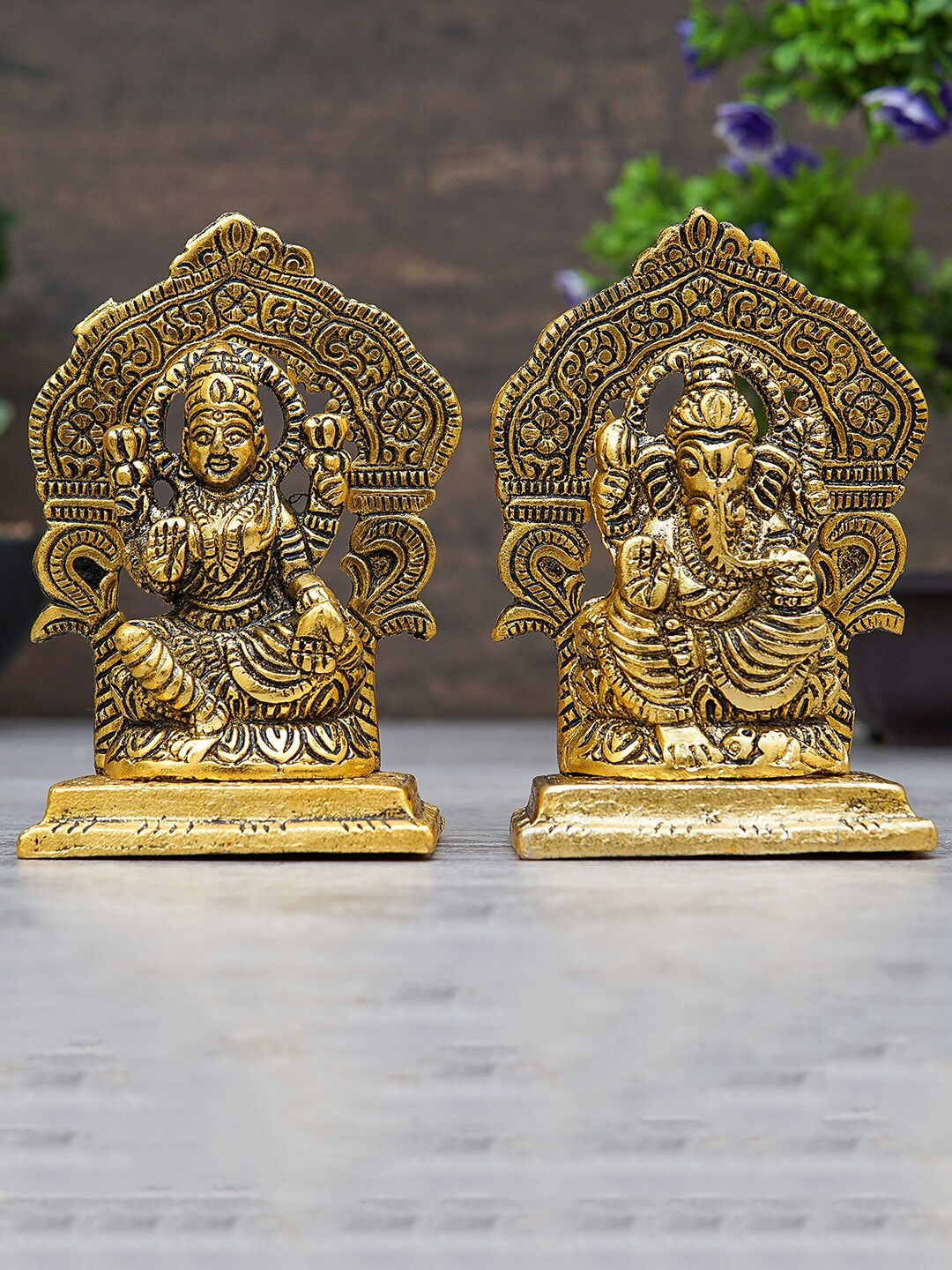 

StatueStudio Gold Toned Ganesha Lakshmi Idol Showpiece