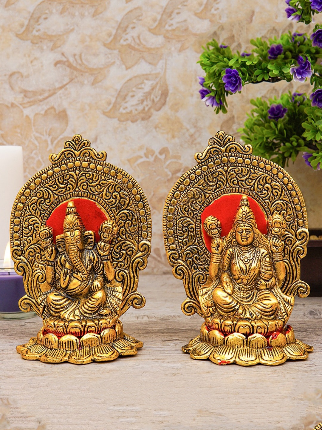 

StatueStudio Gold Toned Metal Oxidised Ganesha Lakshmi Idol