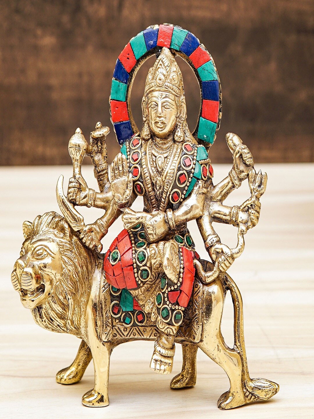 

StatueStudio Gold-Toned & Red Goddess Durga Showpiece