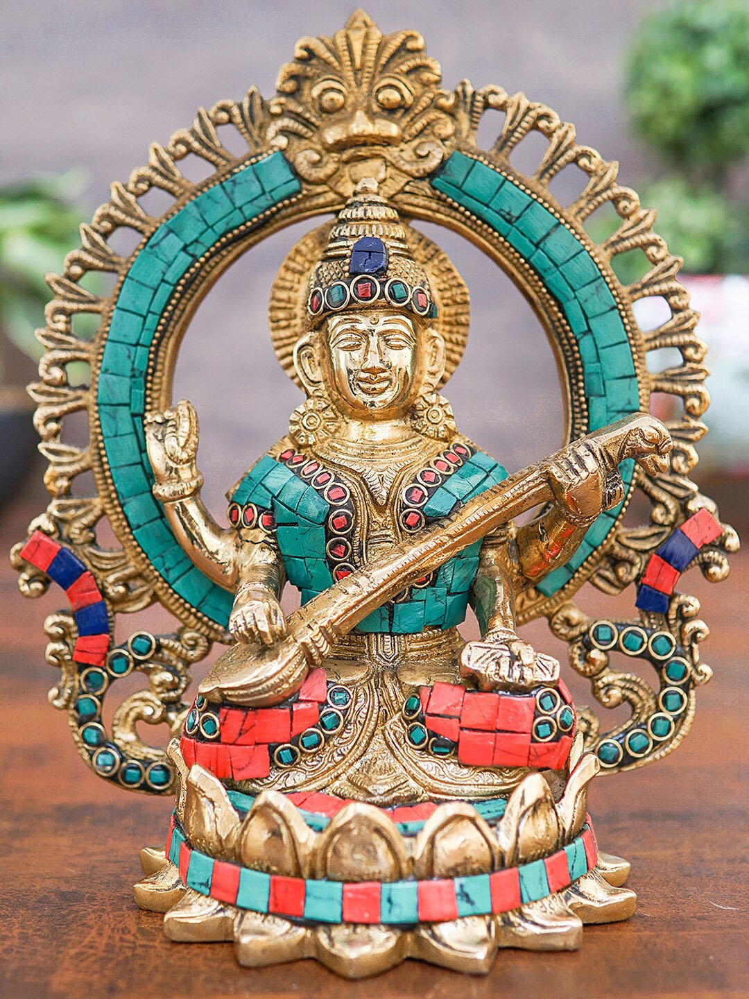 

StatueStudio Gold-Toned & Red Brass Saraswati Showpiece